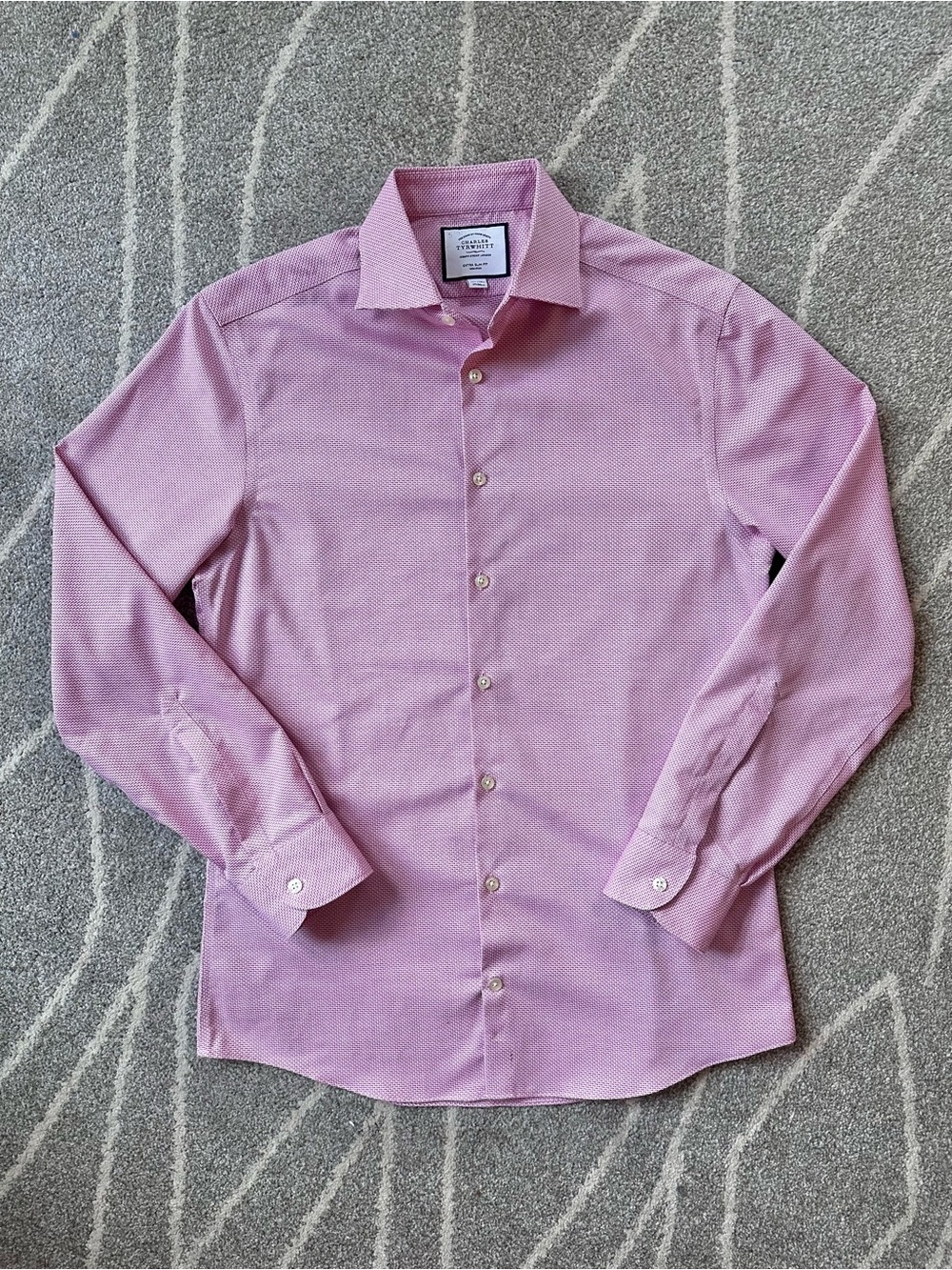 Charles Tyrwhitt Red & White Woven Extra Slim Button Down Dress Shirt 15.5/35